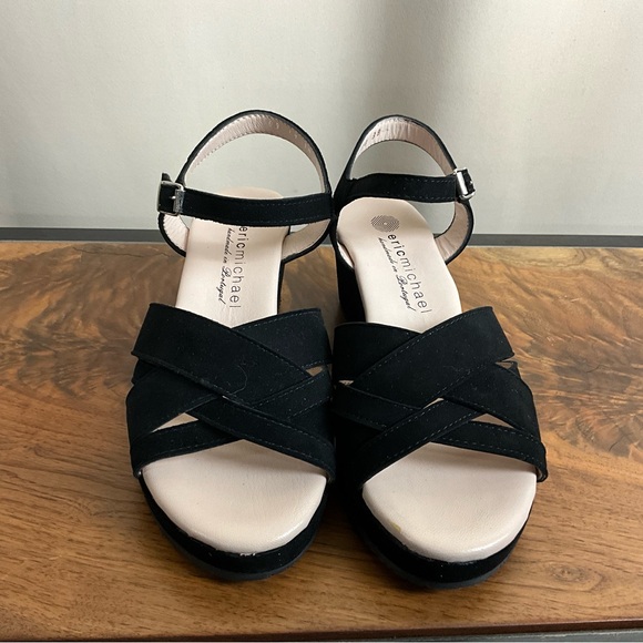 Eric Michael Muse Black Suede Leather Wedge Sandal, New In Box - Picture 3 of 6